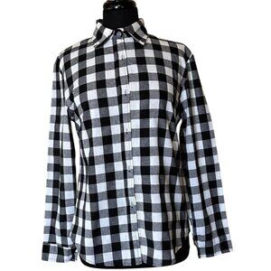 GUANYY Brand Black & White Plaid Button-Down Shirt Cotton Blend Women's Size S